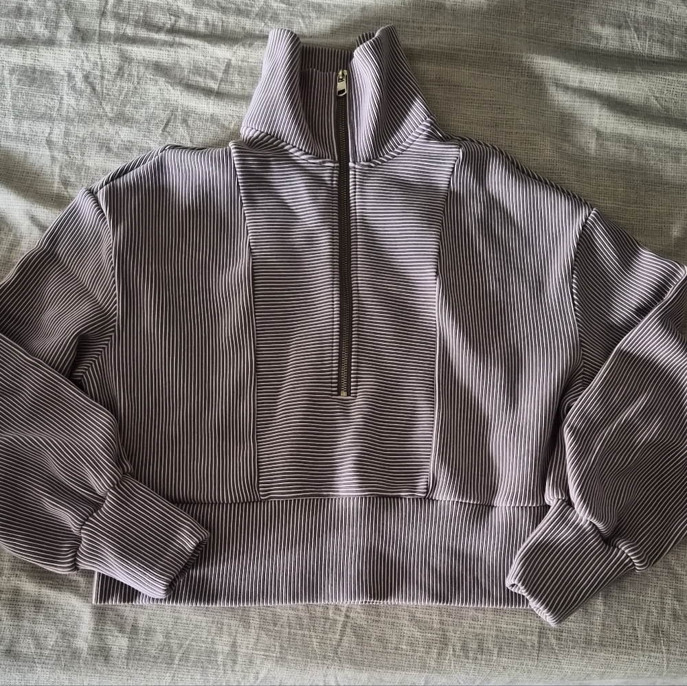 Varley Taupe / Tan Striped Half Zip Pullover XS - Picture 2 of 8